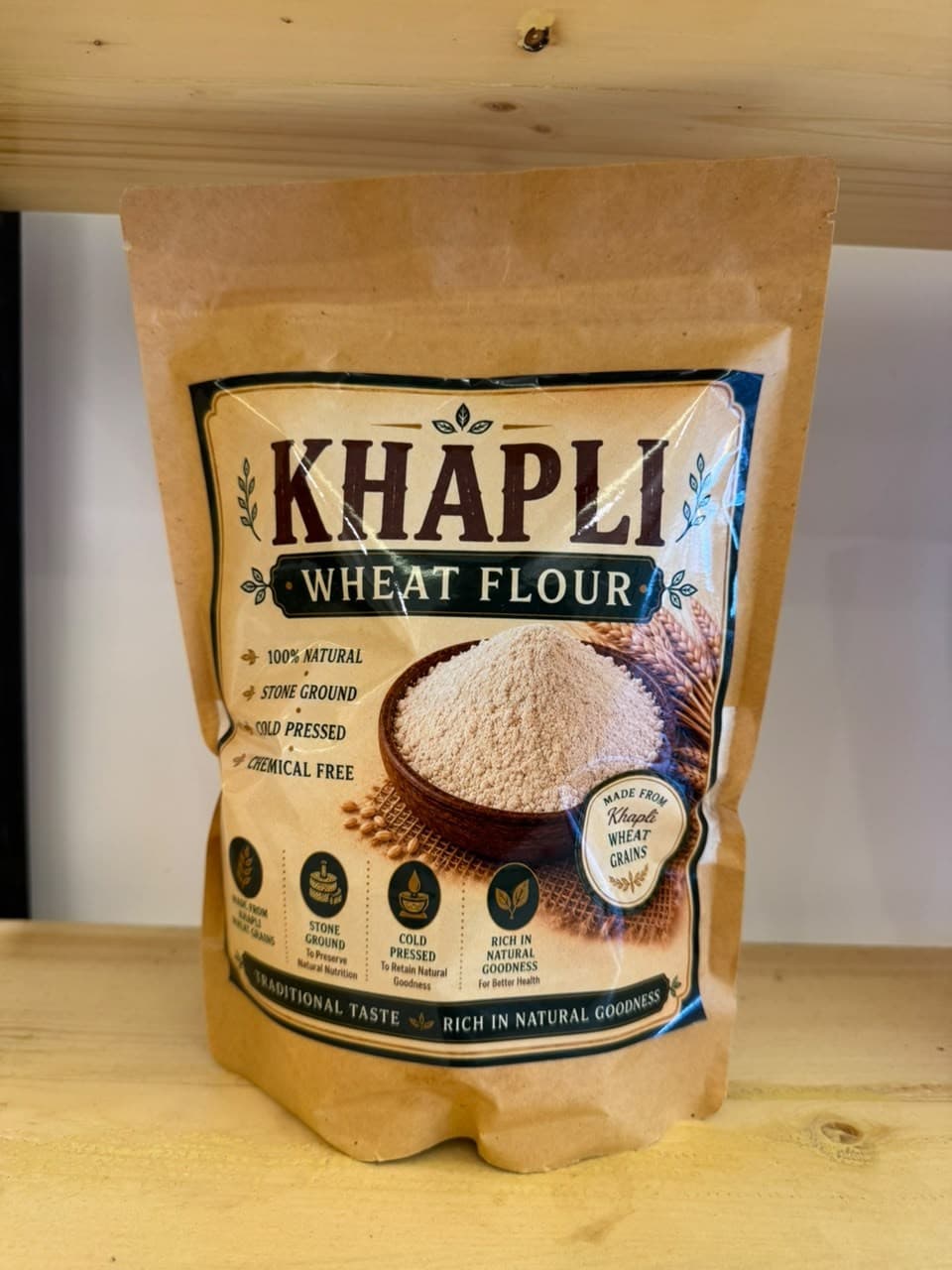Stone ground Khapli wheat flour craft pouch