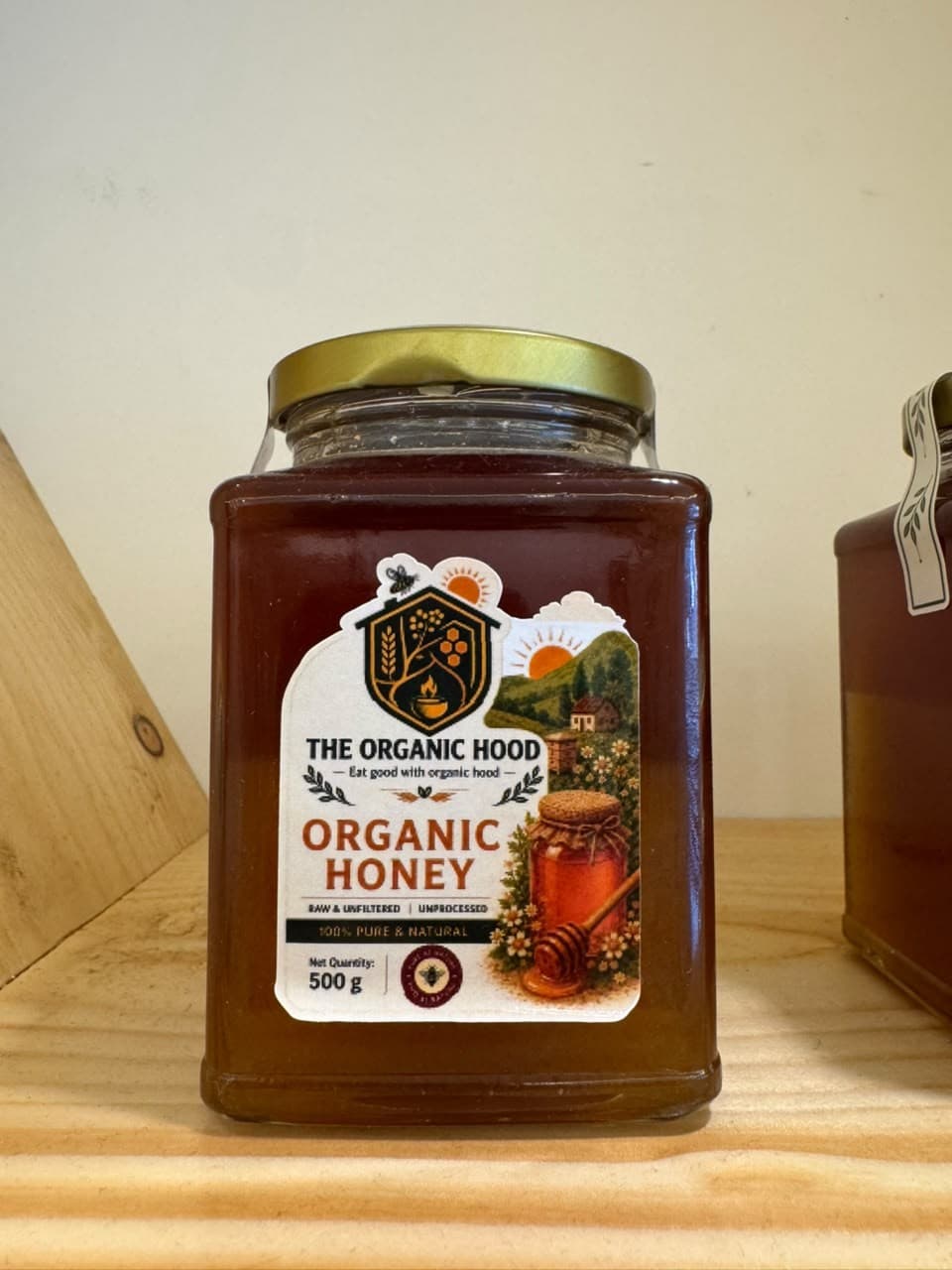 Raw Organic Honey jar in pantry